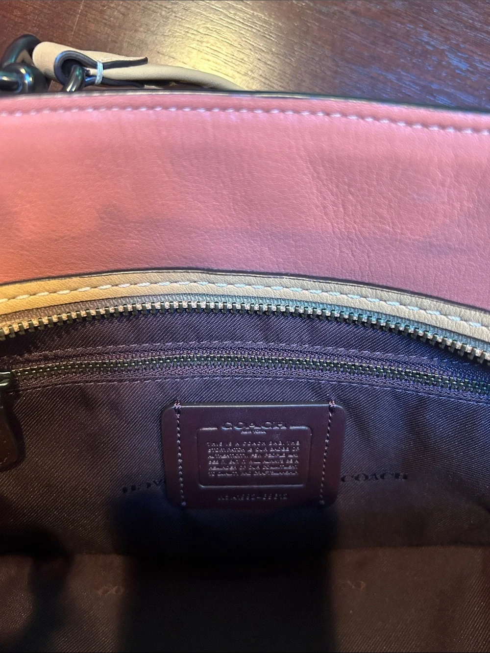 Coach Two-Tone Cream and Pink Leather Satchel with Contrast Trim